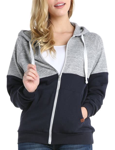 Doublju Womens Lightweight Color Block Zip Up Hoodie Jacekt With Plus