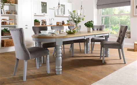 grey dining room table and chairs Hampton extending rustic oak dining table with 4 grey stanford dining