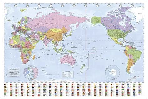 Map Of The World Poster 61x91cm Pacific Centered Large Art Australia