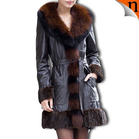 Womens Long Sheepskin Mink Leather Coats 2012 With Fox Fur Collar