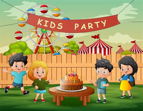 Cartoon The Children At A Birthday Party In The Backyard 7159738 Vector