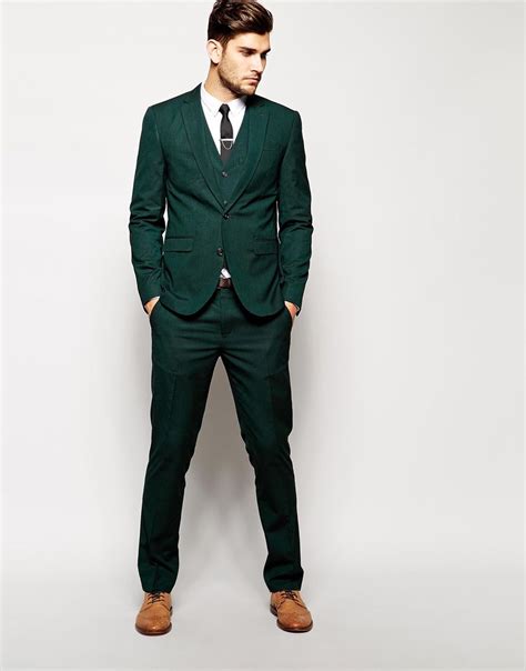Asos Slim Fit Suit Dark Green Pindot At Green Wedding Suit