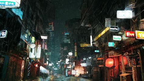 Rain Wallpaper Cyberpunk Japan Street