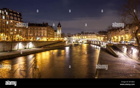 Beautiful View On Seine River In Paris At Night France Travel Stock
