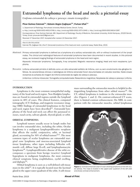Pdf Extranodal Lymphoma Of The Head And Neck A Pictorial Essay