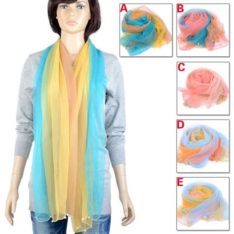 Neon Rainbow Spring Color Women Scarves With Jewelry Pearls Decorations