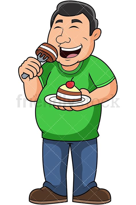 Fat Guy Eating Cake Cartoon Vector Clipart Friendlystock