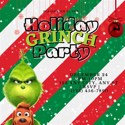 The Grinch Christmas Party Editable Canva Template Flyer Instant Download Holiday Characters