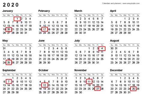 Free download 2020 yearly calendars with all federal holidays and festivals of the united states. List of U.S. Federal Holidays 2020 Calendar- Observances ...