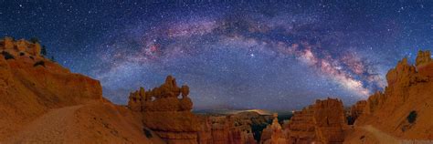 Hiking Navajo Trail Under Milky Way Panorama Bryce Canyon National
