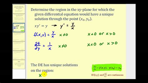 Find The Region A First Order Differential Equation Has A Unique