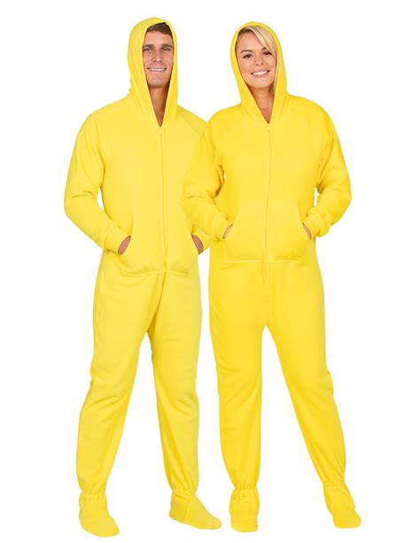 Footed Pajamas Lemon Yellow Adult Hoodie Fleece Onesie Adult Medium Fits 58 511