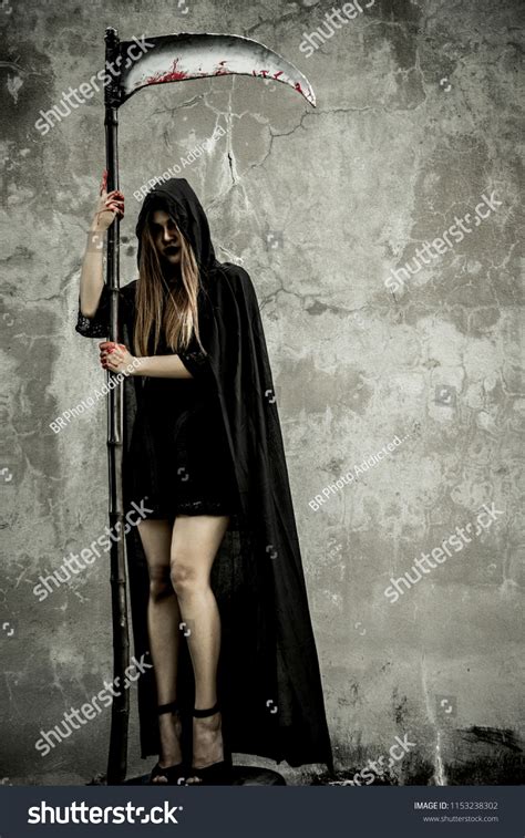 Asian Woman Dress Black Grim Reaper Stock Photo 1153238302 Shutterstock