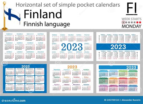 Finnish Horizontal Pocket Calendar For 2023 Week Starts Monday Stock