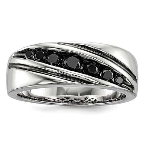 Icecarats 925 Sterling Silver Rhod Plated Black Diamond Mens Wedding Ring Band Size 900 Man