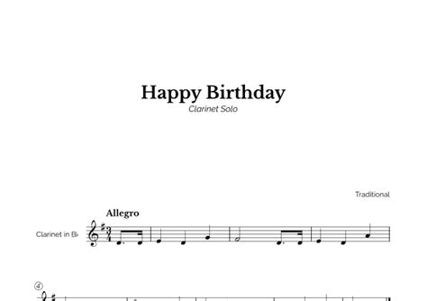 Happy Birthday For Easy Clarinet Arr Marcos Soares Sheet Music Traditional Clarinet Solo