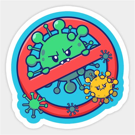 Cute Virus Cartoon With Stop Sign Cartoon 2 Virus Sticker Teepublic