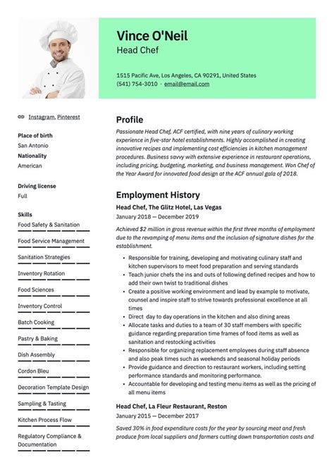 Pin On 18 Head Chef Resume Samples