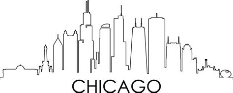 Chicago City Skyline Outline Silhouette Vector Svg Eps  Png Etsy