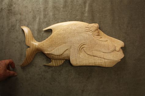 A Carved Wood Fish Wood Carving A Ooak Fishing Sculpture T
