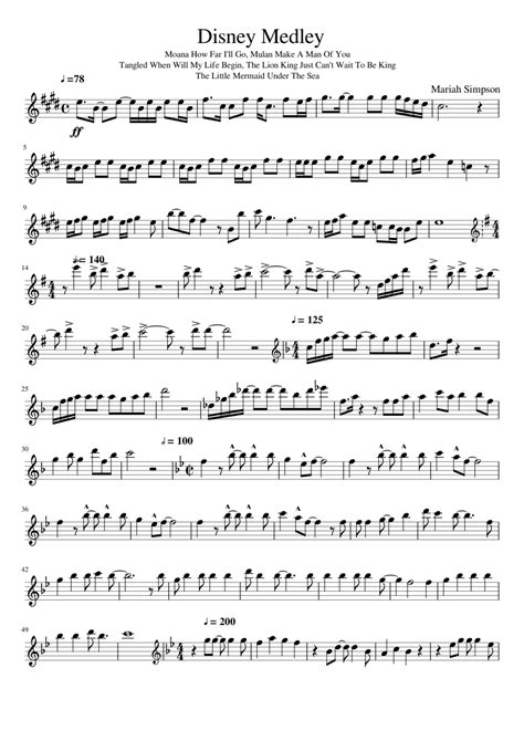 Disney Medley Sheet Music For Flute Solo