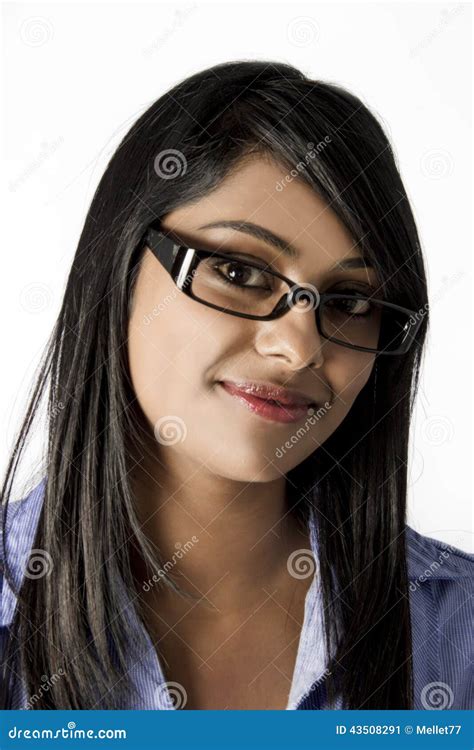 beautiful indian woman with glasses on smiling stock image image of casual businesswoman