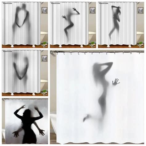 High Quality Waterproof Women Shadow Shower Curtain With Hooks Sexy
