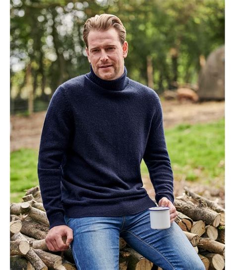 Navy Mens Lambswool Polo Neck Jumper Woolovers Au