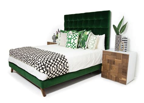 With slats, upholstered, with headboard. Delano Bed in Como Emerald Velvet | Green headboard ...