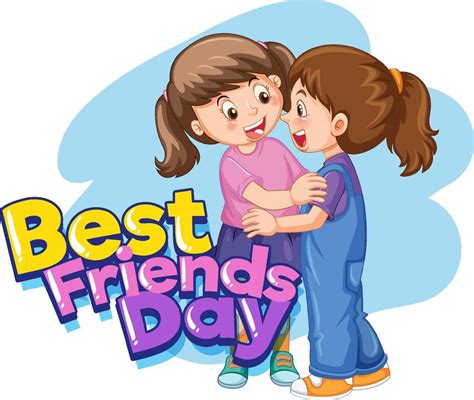 Best Friends Day Logo With Two Girls Hugging 6037349 Vector Art At Vecteezy