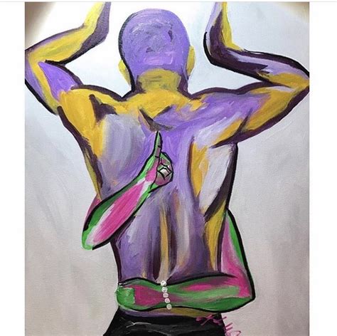 A Painting Of A Man With His Hands Up In The Air Wearing A Purple