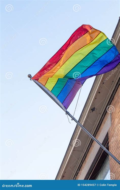 A Rainbow Flag Flies Proudly Stock Image Image Of Flag Lgbt 154289457