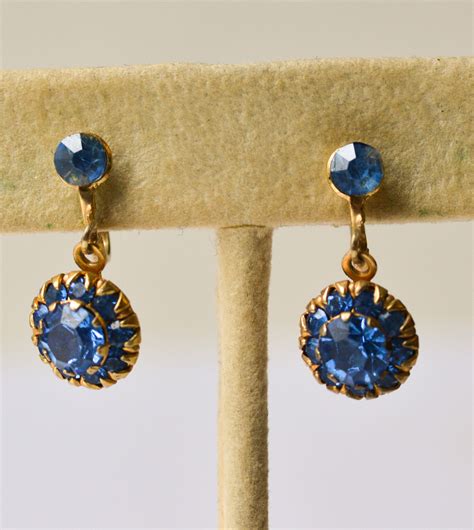 Blue Sapphire Rhinestone Earrings Vintage Blue Rhinestones Etsy