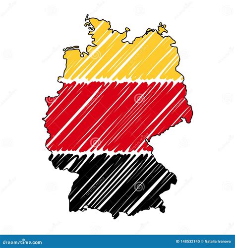 Germany Map Hand Drawn Sketch Vector Concept Illustration Flag