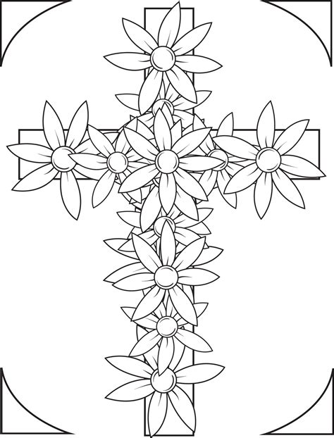 Cross With Flowers Coloring Page Cross Coloring Page Flower Coloring