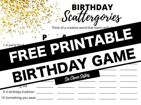 Free Printable Birthday Scattergories Game Six Clever Sisters