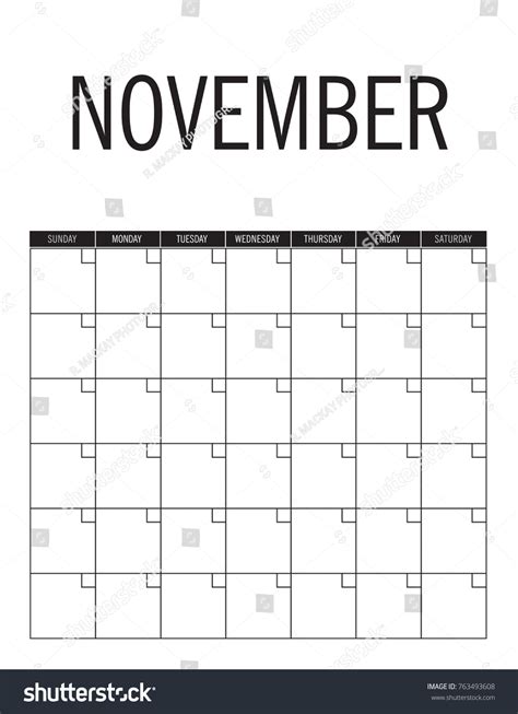November Blank Calendar Page No Dates เวกเตอร์สต็อก ปลอดค่าลิขสิทธิ์