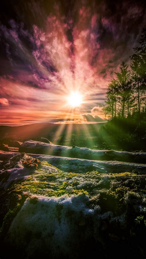 Download Sunrise Sunbeams Wicklow Mountains Ireland 1080x1920