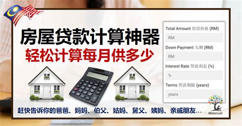 To use this online home loan calculator, just enter your expected loan amount, interest rate, home loan term, payment frequency, and payment type (either principal & interest or interest only). 计算房屋贷款 Home Loan Calculator Malaysia | MisterLeaf