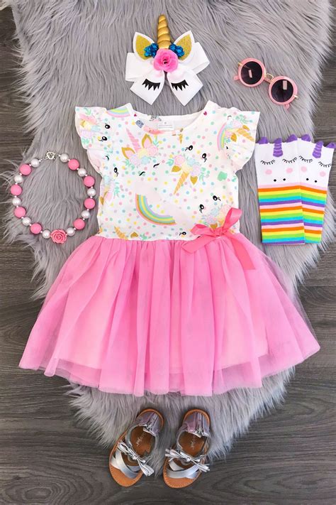Pink Unicorn Tutu Dress Cap Sleeve Little Girl Outfits Little Girl