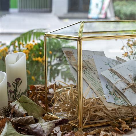 Large Geometric Glass Card Box Terrarium With Slot And Heart Etsy