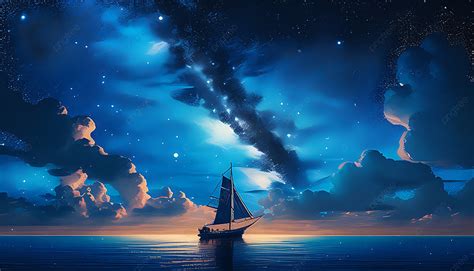 Starry Sky Galaxy Boat Sea Background Star Night Sky Galaxy