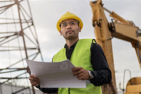 Engineer Man Working In Building Site Young Worker Man Working In