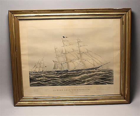 Lot Framed Currier And Ives Lithograph Restrike Clipper Ship