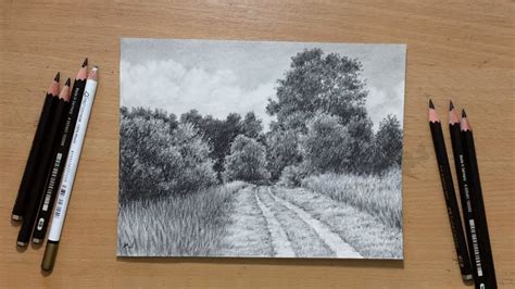 Landscape Drawing In Graphite Pencil Step By Step Youtube