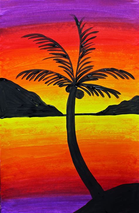 Art For Beginners And Kids Drawing And Painting A Sunset Silhouette