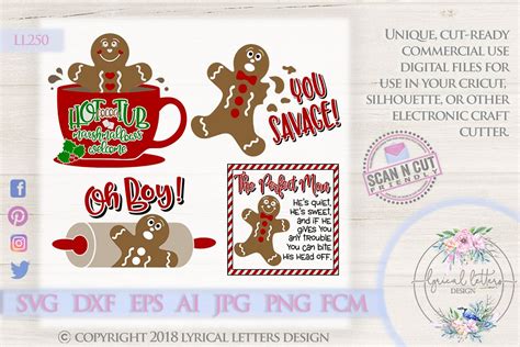 Christmas Gingerbread Bundle of 4 SVG Cut Files LL2 (129116) | SVGs