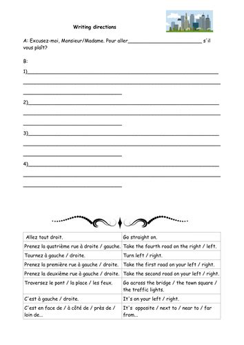 Worksheet For Writing Directions Teaching Resources