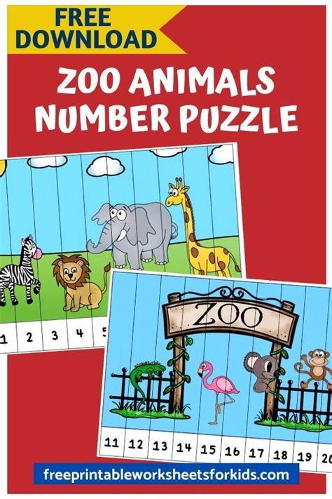 Zoo Animals Number Strip Puzzles Free Printable
