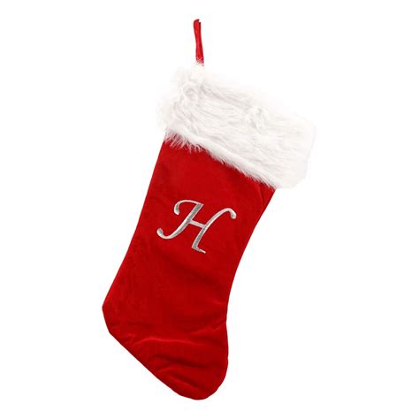 Treasure Co Trio Red Plush 20 Christmas Stocking Monogrammed H White Cuff Holiday Fireplace